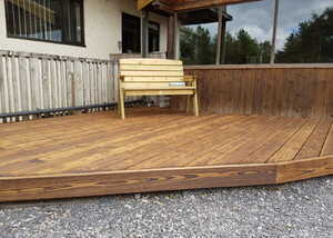 decking with wooden bench
