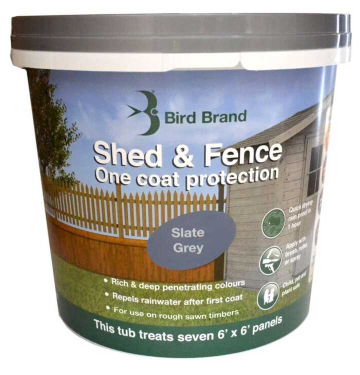 Container of Bird Brand Shed & Fence Slate Gray paint 