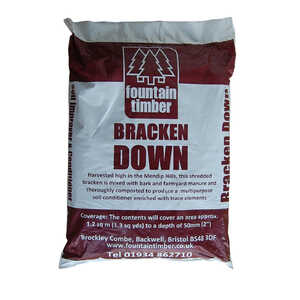 Bag of Bracken Down product from Fountain Timber, featuring red and gray packaging.
