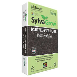 Packaging for SylvaGrow sustainable growing medium with compost details.