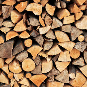 Bags filled with cut wood pieces labeled "Ready to Burn."