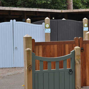 Multiple decorative gates in different colors and styles.